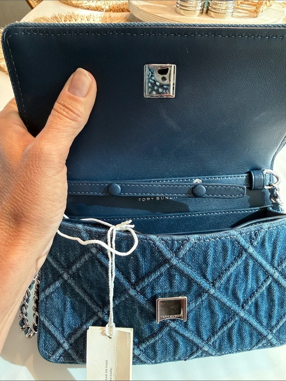 Tory Burch Quilted Denim Chain Crossbody - Blue